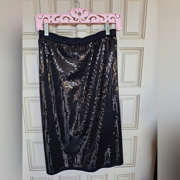 Linea Gorgeous Black Sequin Skirt SzXL Pullon Elastic Waist Nylon/Cotton - Picture 1 of 7